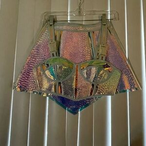 Dolls Kill Iridescent Mini Skirt + Bralette